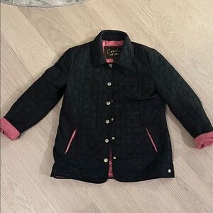 Coach Women’s Quilted Black Puffer with Pink Accents